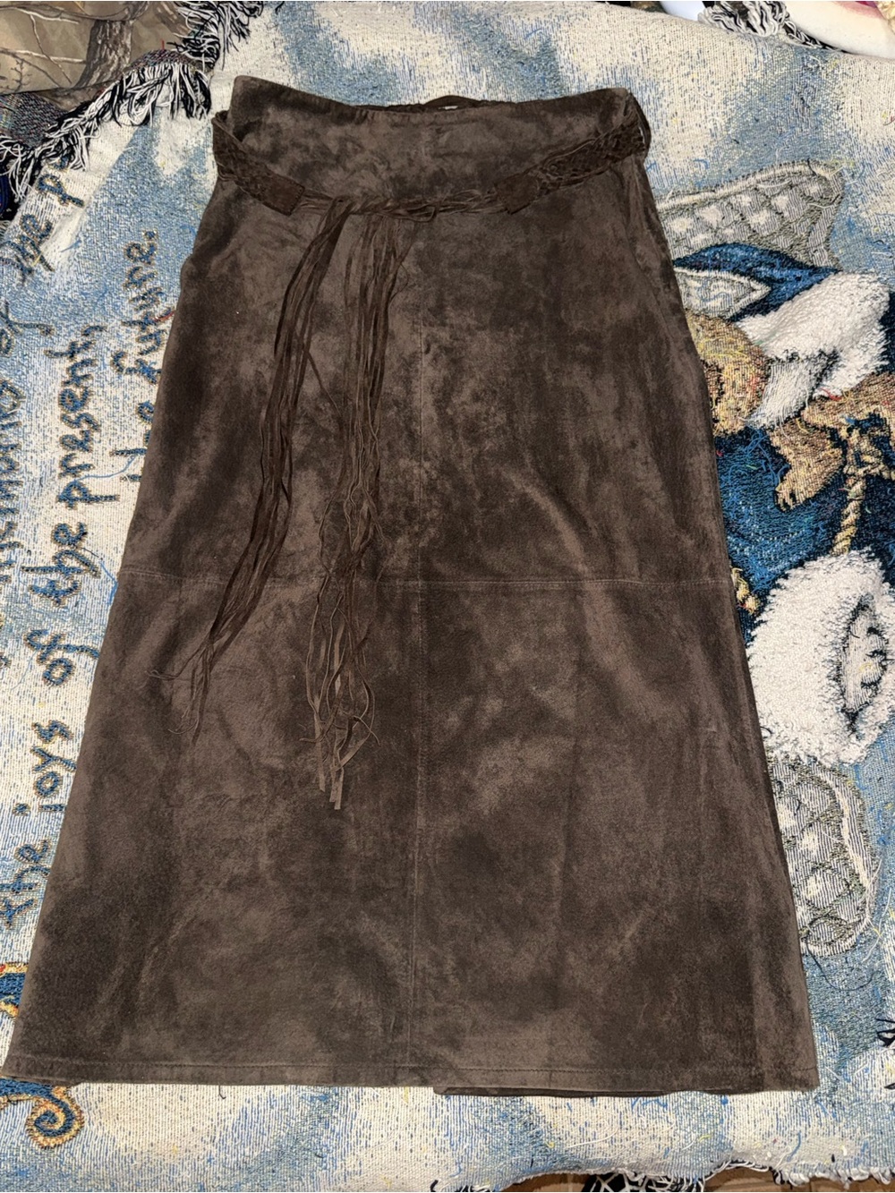 Real Suede Maxi Skirt with Suede Braided Belt